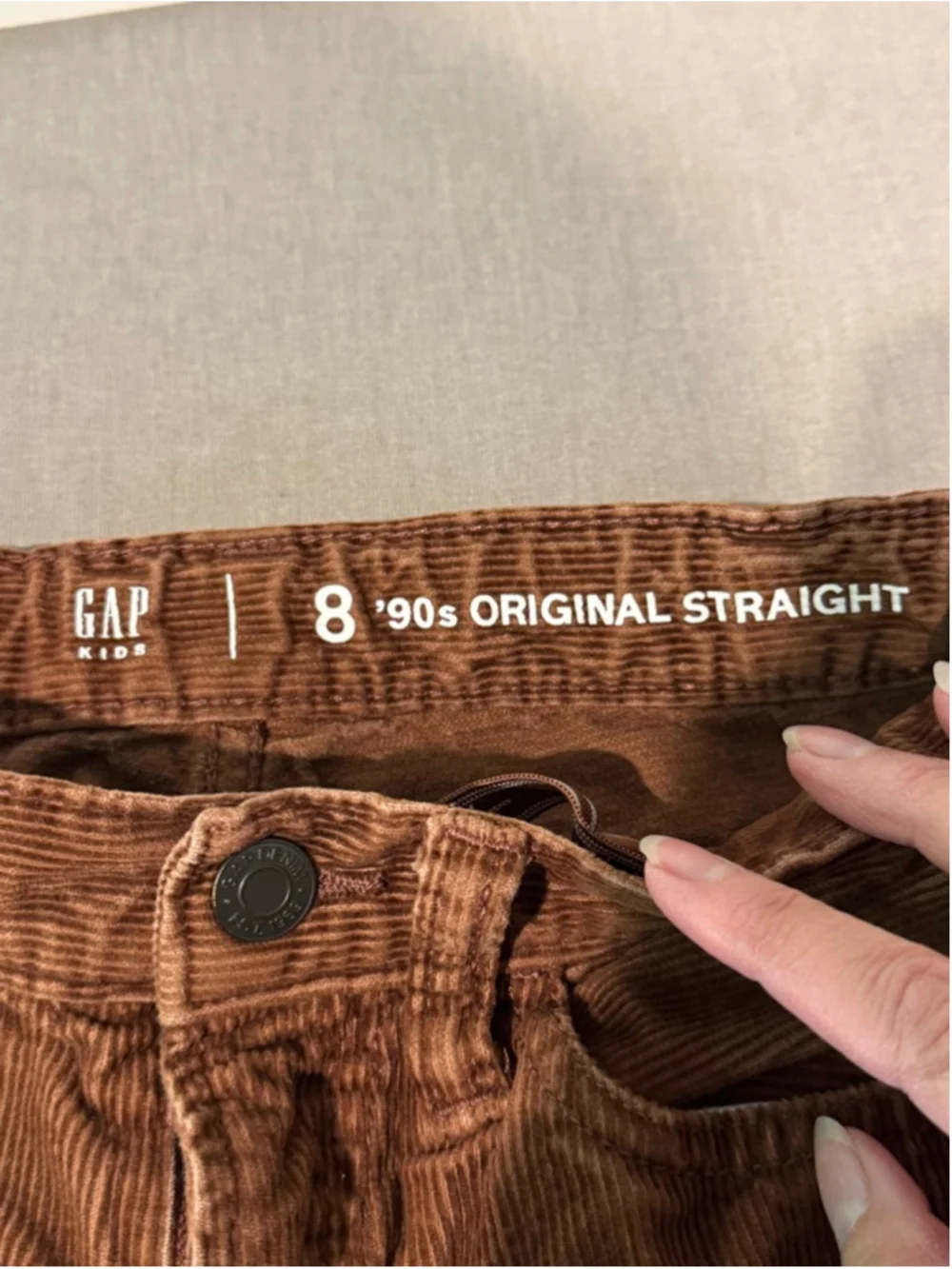 Boys Gap Brown Corduroy '90s Original Straight Jeans Size 8 adjustable waist